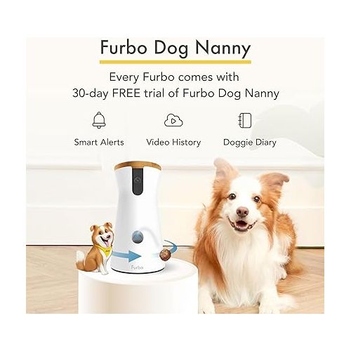  Furbo 360° Dog Camera: Treats, Safety & Peace of Mind | Rotating 360° Dog Tracking & Treat Toss, Color Night Vision, 1080p HD, 2-Way Audio, Barking Alerts, Designed for Dogs | Pet Camera w/Phone App