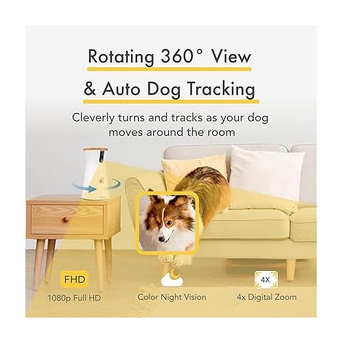  Furbo 360° Dog Camera: Treats, Safety & Peace of Mind | Rotating 360° Dog Tracking & Treat Toss, Color Night Vision, 1080p HD, 2-Way Audio, Barking Alerts, Designed for Dogs | Pet Camera w/Phone App