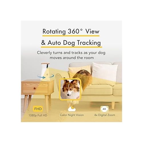  Furbo 360° Dog Camera: Treats, Safety & Peace of Mind | Rotating 360° Dog Tracking & Treat Toss, Color Night Vision, 1080p HD, 2-Way Audio, Barking Alerts, Designed for Dogs | Pet Camera w/Phone App