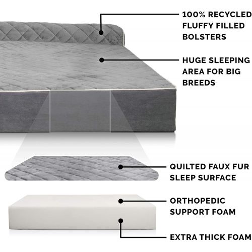  Furhaven Pet Dog Bed | Orthopedic Goliath Quilted Chaise Couch Pet Bed for Dogs & Cats, Espresso, 2XL