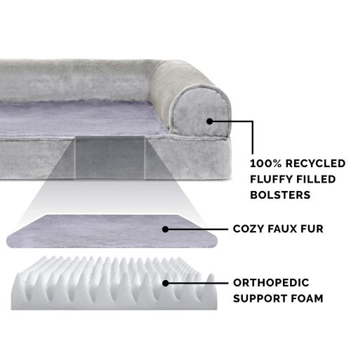  Furhaven Pet Dog Bed | Orthopedic Plush Faux Fur Sofa-Style Living Room Couch Pet Bed for Dogs & Cats - Available in Multiple Colors & Styles