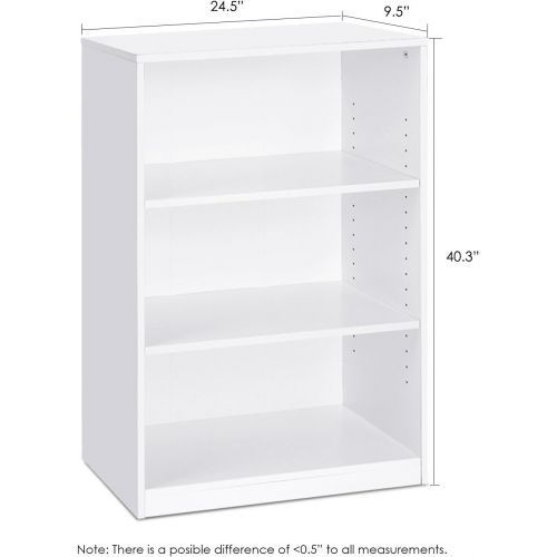  Furinno 14151R1WH Jaya Simple Home 3-Tier Adjustable Shelf Bookcase, White