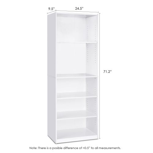  FURINNO JAYA Simply Home 5-Shelf Bookcase, 5-Tier, White