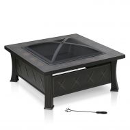 /Furinno FPT17121 Outdoor Stylish Squre Fire Pit, Bronzed Black