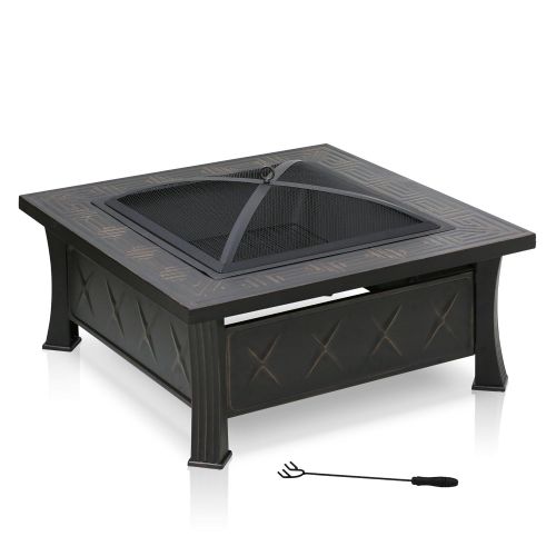  Furinno FPT17121 Outdoor Stylish Squre Fire Pit, Bronzed Black
