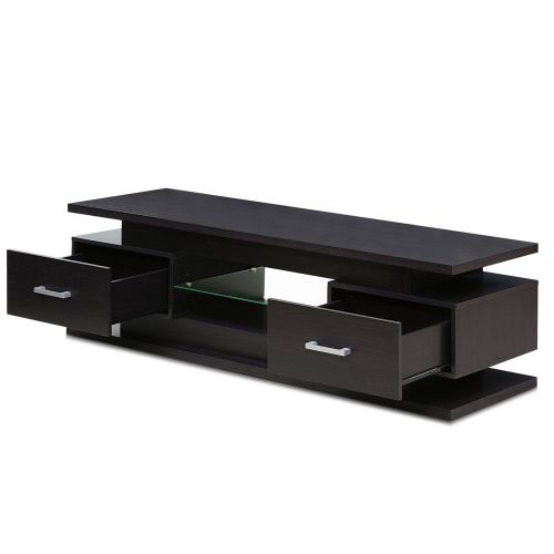  Furinno FURINNO FVR7231WG Indo Entertainment Center for TV up to 65 Inch with 2 Drawers and Glass Shelf, Wenge