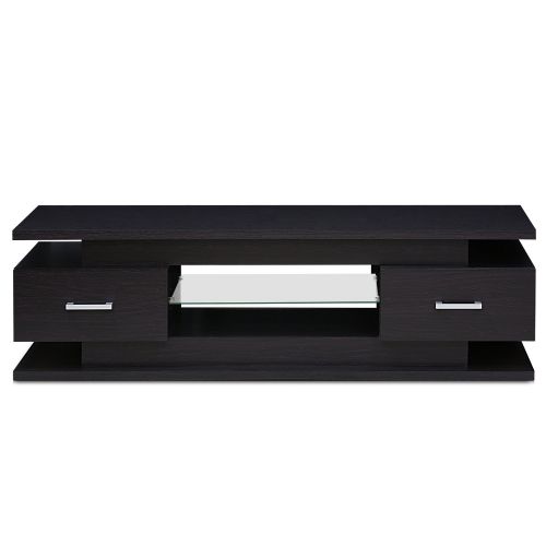  Furinno FURINNO FVR7231WG Indo Entertainment Center for TV up to 65 Inch with 2 Drawers and Glass Shelf, Wenge