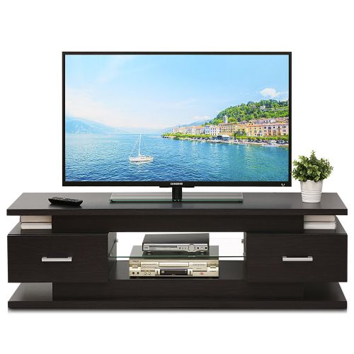  Furinno FURINNO FVR7231WG Indo Entertainment Center for TV up to 65 Inch with 2 Drawers and Glass Shelf, Wenge