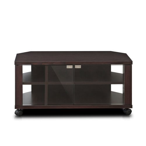  Furinno Indo FL-800EX TV Stand with Double Glass Doors and Casters, 2 x 2, Espresso