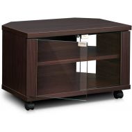Furinno Indo FL-600EX 3-Tier Petite TV Stand with Glass Doors and Casters, Espresso