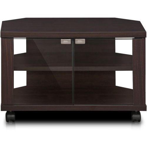  Furinno Indo FL-600EX 3-Tier Petite TV Stand with Glass Doors and Casters, Espresso