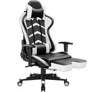 Furmax Gaming Chair High Back Racing Chair,Ergonomic Swivel Computer Chair Executive Leather Desk Chair with Footrest, Bucket Seat and Lumbar Support (White)