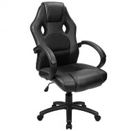 Furmax Office Chair Leather Desk Gaming Chair, High Back Ergonomic Adjustable Racing Chair,Task Swivel Executive Computer Chair Headrest and Lumbar Support (Black)