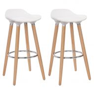 Furmax SONGMICS Set of 2 Stools, Kitchen Counter Bar Breakfast Barstool, with Beechwood Legs, Height 28.8 Inches, White and Natural Wood Colour ULJB20W