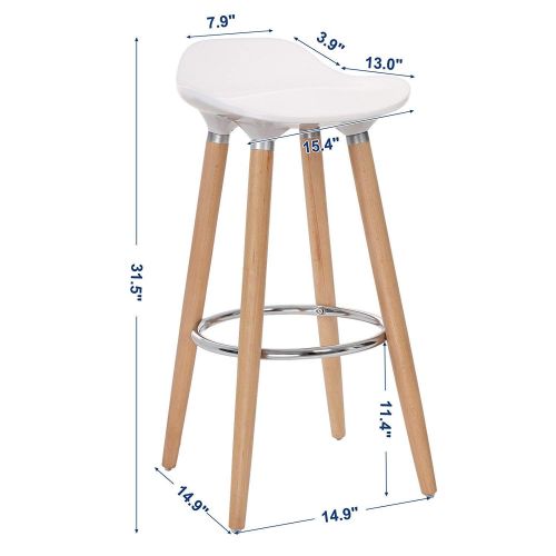  Furmax SONGMICS Set of 2 Stools, Kitchen Counter Bar Breakfast Barstool, with Beechwood Legs, Height 28.8 Inches, White and Natural Wood Colour ULJB20W