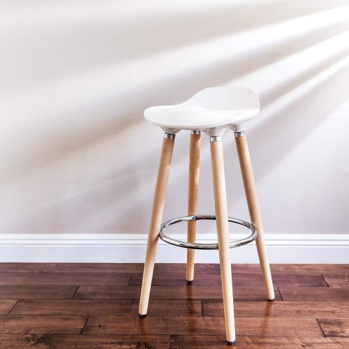  Furmax SONGMICS Set of 2 Stools, Kitchen Counter Bar Breakfast Barstool, with Beechwood Legs, Height 28.8 Inches, White and Natural Wood Colour ULJB20W