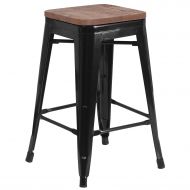 Furmax Taylor + Logan 30 Inch High Backless Metal Barstool with Square Wood Seat, Silver