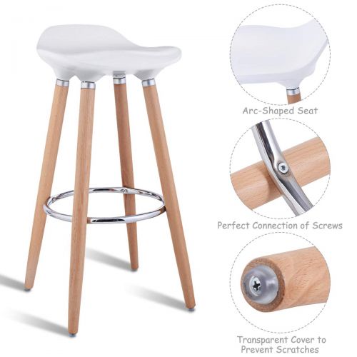  Furmax COSTWAY Bar Stools Modern Comfortable Armless Counter Height Bistro Pub Side Chairs Backless Barstools with Wooden Legs for Home & Kitchen Set of 2 White