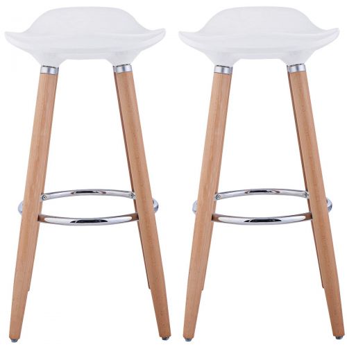  Furmax COSTWAY Bar Stools Modern Comfortable Armless Counter Height Bistro Pub Side Chairs Backless Barstools with Wooden Legs for Home & Kitchen Set of 2 White