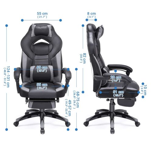  Furmax SONGMICS Office Chair Ergonomic Executive Gaming Swivel Chair with Foldable Pull-Out Footrest, Racing Style, Extra Large, Black Gray, UOBG77BG