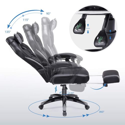  Furmax SONGMICS Office Chair Ergonomic Executive Gaming Swivel Chair with Foldable Pull-Out Footrest, Racing Style, Extra Large, Black Gray, UOBG77BG