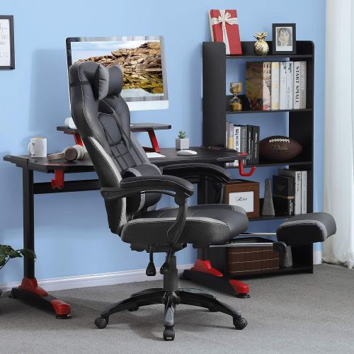  Furmax SONGMICS Office Chair Ergonomic Executive Gaming Swivel Chair with Foldable Pull-Out Footrest, Racing Style, Extra Large, Black Gray, UOBG77BG