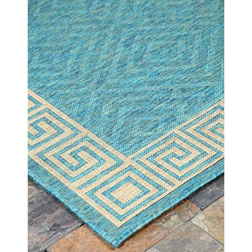  Furnish my Place Contemporary Geometric Rug, Indoor and Outdoor Area Rug, Easy to Clean, UV protected and Fade Resistant 1113, Ocean Blue