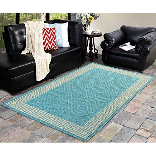  Furnish my Place Contemporary Geometric Rug, Indoor and Outdoor Area Rug, Easy to Clean, UV protected and Fade Resistant 1113, Ocean Blue