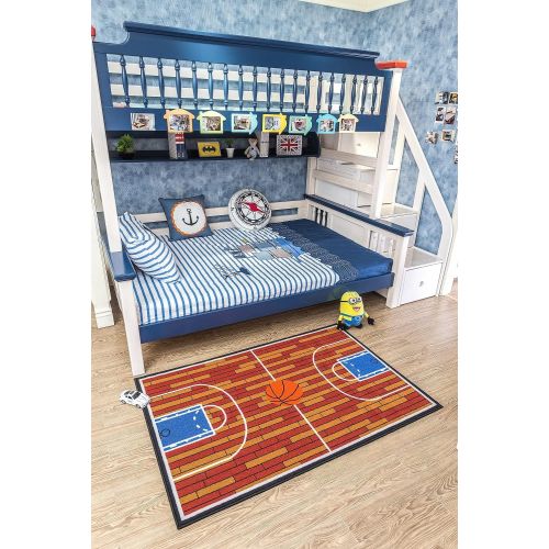  [아마존베스트]Furnish my Place 690 Rust Basketball Ground Kids Area Rug, 45 X 69