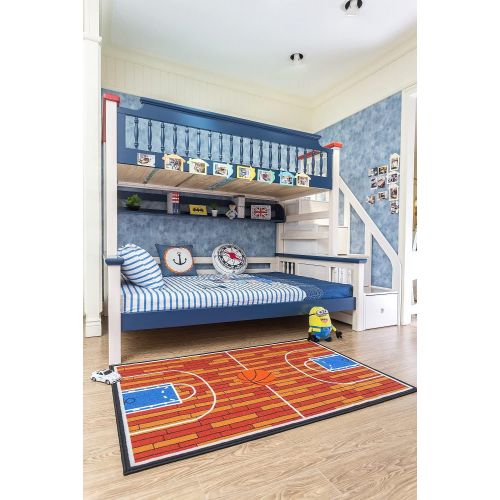  [아마존베스트]Furnish my Place 690 Rust Basketball Ground Kids Area Rug, 45 X 69