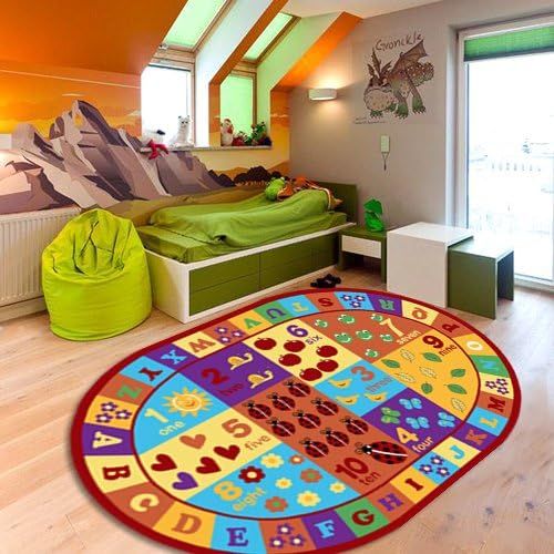  Furnish my Place Furnishmyplace Kids ABC Area Rug Educational Alphabet Letter and Numbers Multicolor Actual Size Anti-Skid, 66 X 92 Oval