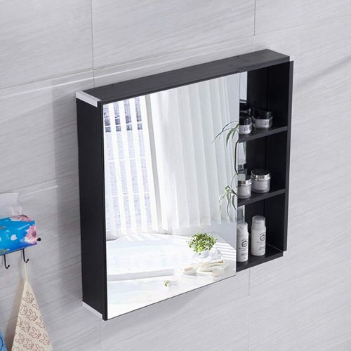  Furniture Bathroom Mirror Cabinet Wall-Mounted Bathroom Locker Bathroom Towel Rack Mirror Box Space Aluminum Rack Mirror Waterproof Sunscreen (Color : Black, Size : 606813cm)