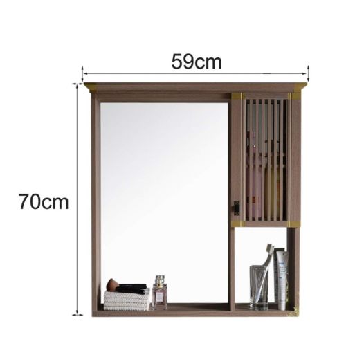  Furniture Mirror Cabinet Wall-Mounted Bathroom Cabinet Mirror Bathroom Concealed Aluminum Mirror Box Hotel Locker Vanity Mirror with Rack (Color : Brown, Size : 591070cm)