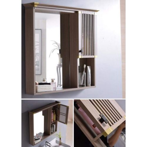  Furniture Mirror Cabinet Wall-Mounted Bathroom Cabinet Mirror Bathroom Concealed Aluminum Mirror Box Hotel Locker Vanity Mirror with Rack (Color : Brown, Size : 591070cm)