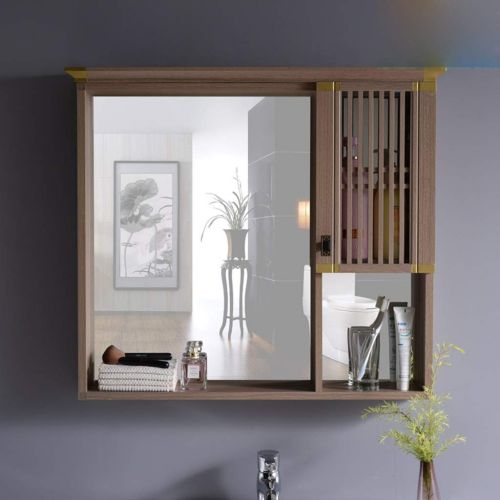  Furniture Mirror Cabinet Wall-Mounted Bathroom Cabinet Mirror Bathroom Concealed Aluminum Mirror Box Hotel Locker Vanity Mirror with Rack (Color : Brown, Size : 591070cm)