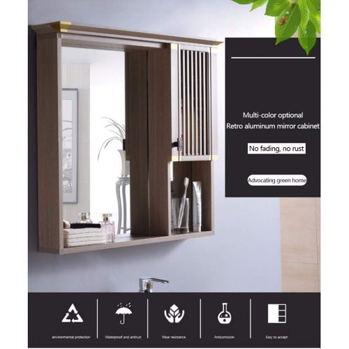  Furniture Mirror Cabinet Wall-Mounted Bathroom Cabinet Mirror Bathroom Concealed Aluminum Mirror Box Hotel Locker Vanity Mirror with Rack (Color : Brown, Size : 591070cm)