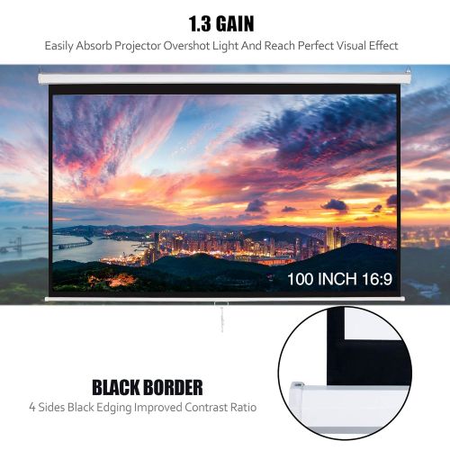  Furniture FurniTure Projector Screen 100 16:9 Manual Projector Screen Pull Down Projector Screen Home Theater Projection Screen Anti-Crease 160° Viewing Angle Support Home Theater Outdoor In