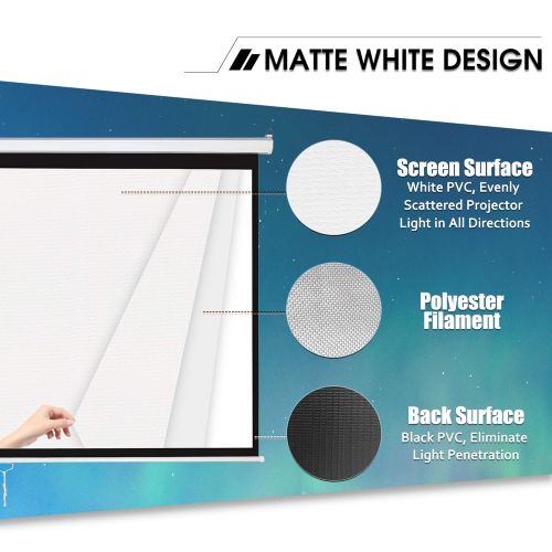  Furniture FurniTure Projector Screen 100 16:9 Manual Projector Screen Pull Down Projector Screen Home Theater Projection Screen Anti-Crease 160° Viewing Angle Support Home Theater Outdoor In
