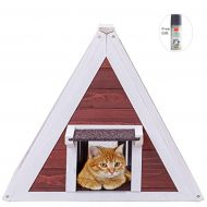 Costway Weatherproof Wooden Cat House Furniture Shelter with Eave by Sunbizpro