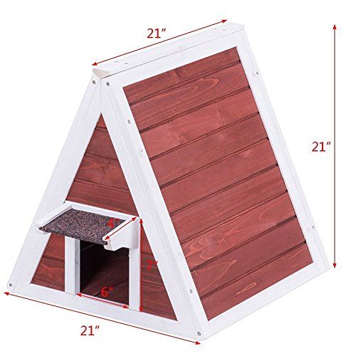  Costway Weatherproof Wooden Cat House Furniture Shelter with Eave by Sunbizpro