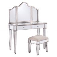 Furniture HotSpot Mirrored Vanity Set with Stool, Metallic Silver