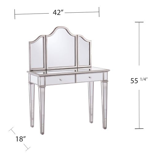  Furniture HotSpot Mirrored Vanity Set with Stool, Metallic Silver