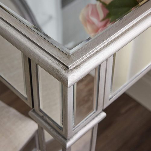  Furniture HotSpot Mirrored Vanity Set with Stool, Metallic Silver