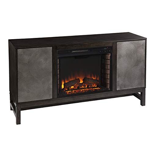  Furniture HotSpot Lannington Electric Fireplace w/Media Storage, Brown and Silver (Brick Accent Firebox)