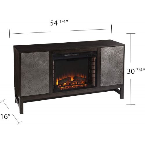  Furniture HotSpot Lannington Electric Fireplace w/Media Storage, Brown and Silver (Brick Accent Firebox)