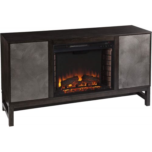  Furniture HotSpot Lannington Electric Fireplace w/Media Storage, Brown and Silver (Brick Accent Firebox)