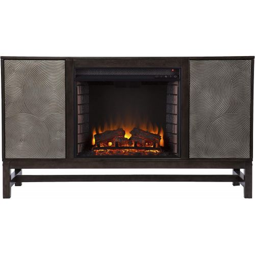  Furniture HotSpot Lannington Electric Fireplace w/Media Storage, Brown and Silver (Brick Accent Firebox)