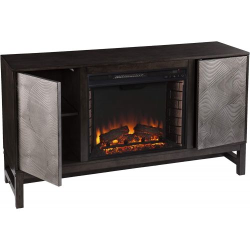  Furniture HotSpot Lannington Electric Fireplace w/Media Storage, Brown and Silver (Brick Accent Firebox)