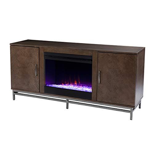  Furniture HotSpot Dibbonly Color Changing Fireplace w/ Media Storage, Brown and Matte Silver