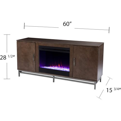  Furniture HotSpot Dibbonly Color Changing Fireplace w/ Media Storage, Brown and Matte Silver